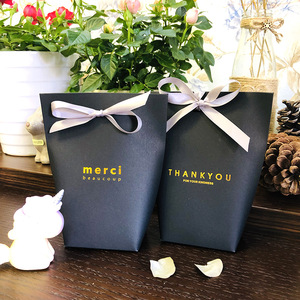 Custom Logo <b>Black</b> Kraft Paper Cardboard Wedding <b>Gift</b> <b>Box</b> Classic Style Candy Bag Ribbon 'Merci' for Thank You Candle <b>Gifts</b> Craft - Product Image 5