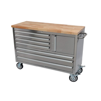 Chariot à outils mécanicien OEM OBM 48 pouces à 7 tiroirs, dessus en bois robuste, acier inoxydable, capacité de charge de 800 kg, assemblage facile