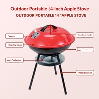 Barbecue au charbon de bois portable de 14 pouces, coupe-vent, antiadhésif, détachable, pour camping et extérieur, modèle d'usine