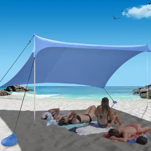 여름 해변 텐트 야외 태양 대피소 해변 그늘 캐노피 텐트 캐리 백이있는 쉬운 빌드 비치 텐트