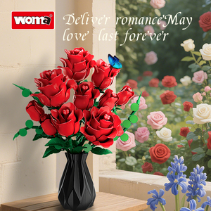 Woma Toys - Juego de Bloques de Construcción de Flores de Rosa Roja, Ladrillos Artificiales para Regalos de San Valentín de Lujo (11156) - Product Image 4