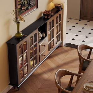 Buffet mural ultra-fin de style médiéval avec rangement intégré, étagère en bois massif, idéal pour salle à manger étroite ou restaurant - Product Image 1