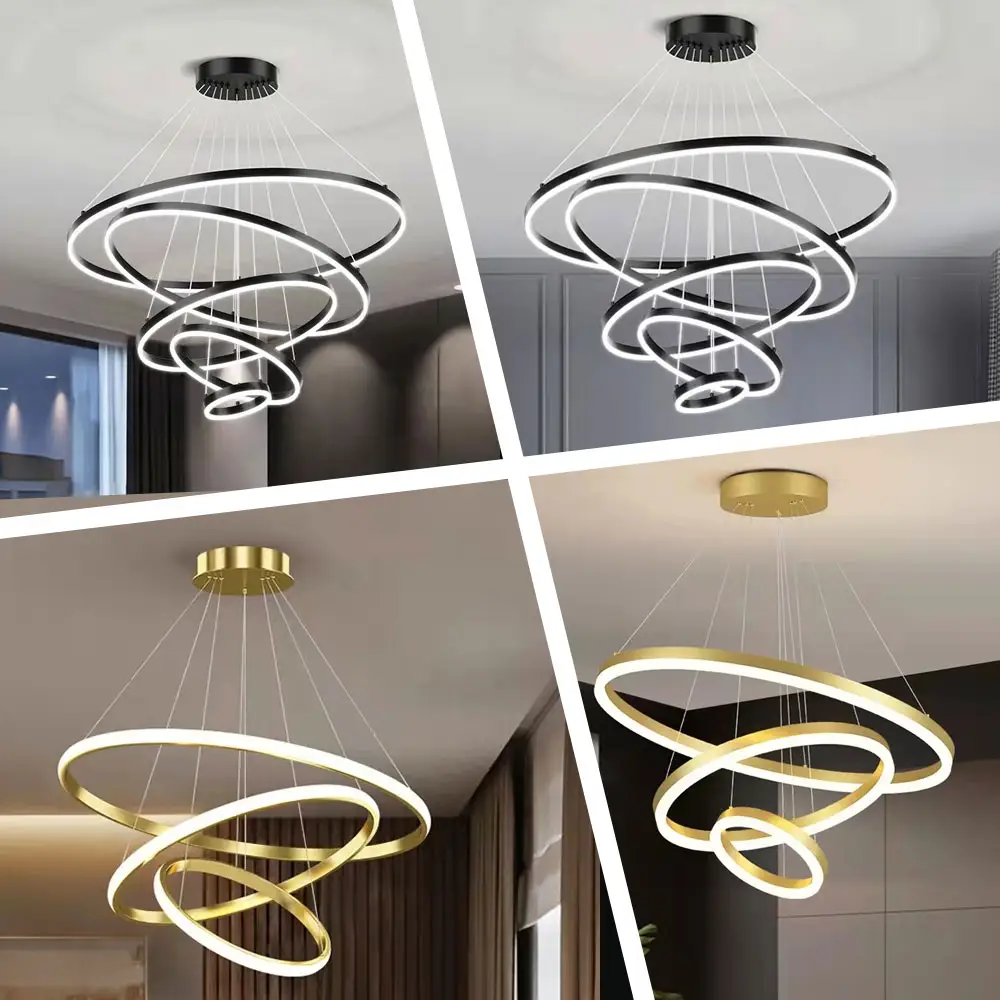 Nordic luxury LED Iron Ceiling Pendant Lamp Modern for Dining lamparas Hanging Lights Circle Ring Chandelier