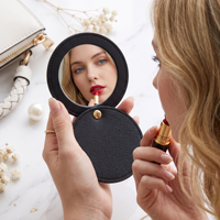 Miroir de poche rond personnalisé avec logo, en cuir PU, petit miroir de maquillage compact portable, faible MOQ