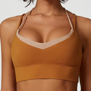 Custom Color Contrast Double Cross <b>Strap</b> High Support Workout Yoga <b>Bra</b> Quick Dry Breathable Gym Fitness Sports <b>Bra</b> - Product Image 2