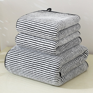 Fuen Textile Coral Fleece Striped Bath <b>Towel</b> 70x140cm <b>Extra</b> <b>Large</b> Thick Home Gift Use - Product Image 1