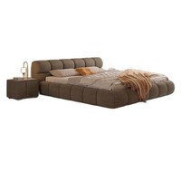 Cama de Madera de Roble Macizo, Estilo Crema, Doble, para Recámara Principal, Extra Grande, Ecológica, de Lujo Ligero y Moderno, Famosa en Internet