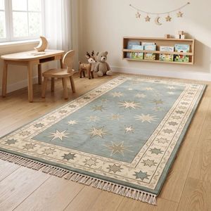 Tapis étoilé noué à la main, style bohème céleste, 100% laine, tapis de sol artisanal de qualité supérieure pour salon, chambre à coucher, salle à manger - Product Image 6