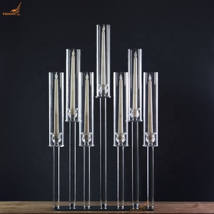 Gros rectangle forme 7 bras cristal pilier bougeoir tube de verre candélabres pièce maîtresse décor de fête de mariage - Product Image 1