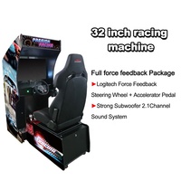 Machine de jeu vidéo de course 4K 32 pouces améliorée avec volant à retour de force et réponse réaliste (plus de 200 jeux, Plug & Play, multi-joueurs)