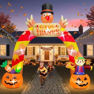 Arche gonflable de 3,6 m en forme de dinde pour Thanksgiving avec éclairage LED, décoration extérieure gonflable pour la récolte d'automne et la fête de Thanksgiving - Product Image 1