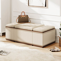 Pouf de rangement rectangulaire avec trois portes de rangement, en lin, moderne, pour chambre et salon, table basse ottoman