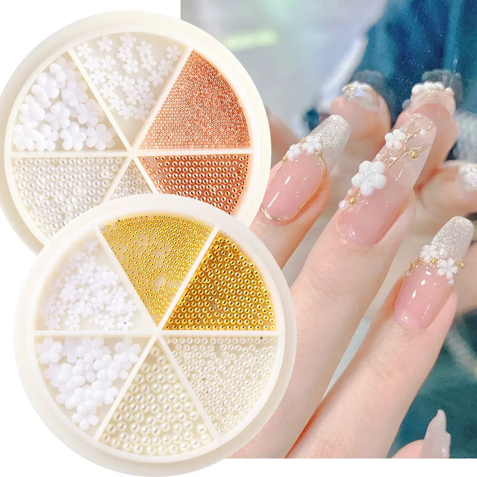 3D New Nail Decoration White Pearls Beads Rhinestone Mix Sizes Nail Art Decoration Manicure Supplies For Professionals