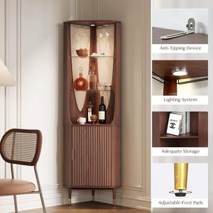 Vitrina Esquinera Moderna de Madera con Estantes de Vidrio, 70.1 Pulgadas de Alto, Estantes Ajustables, Mueble para Sala de Estar - Product Image 3