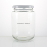 Pot en verre vide à large ouverture, rond, 730 ml, pour cornichons, aliments en conserve, confiture, miel, mayonnaise, avec couvercle métallique