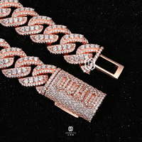 Collier Miami pour homme en argent sterling 925, chaîne cubaine 14 mm, plaqué or rose, serti de pierres, style hip-hop, avec fermoir personnalisé, tendance