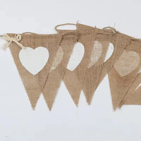 Guirlande de bannière triangulaire en jute et toile de jute blanche imprimée en usine avec dentelle, pour fête, mariage, Noël, anniversaire
