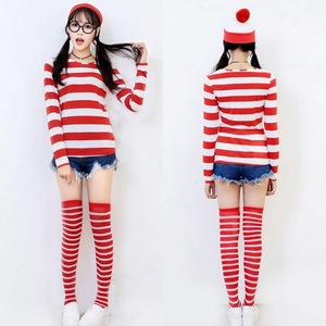 Maglietta a Righe 'Dov'è Waldo' per Ragazzi, Costume Wally con Occhiali, Cappello e Calzini, Costume Cosplay Unisex per Adulti - Product Image 2