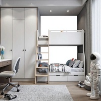 Lit superposé pour enfants avec armoire intégrée, meuble latéral tout-en-un, rangement multifonctionnel, design minimaliste moderne, modèle en bois massif FN017