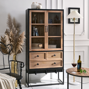 Farmhouse Vintage <b>Rustic</b> Wooden Metal Storage Drawers New Design Kitchen <b>Cabinets</b> for Living Room and Home Use - Product Image 1