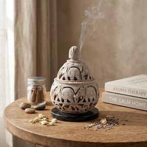 Carved Marble Incense <b>Burner</b> Decorative Piece Handcrafted Hollow Design Home Decoration Elegant Aromatherapy Holder Art Modern - Product Image 5