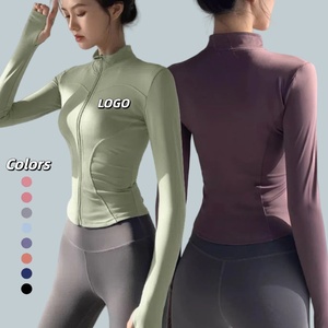 Veste de yoga à manches longues pour femmes grande taille, à séchage rapide, avec fermeture é<span class=keywords><strong>clair</strong></span> intégrale, pour la course en plein air, veste de fitness et de Pilates hautement extensible - Product Image 1