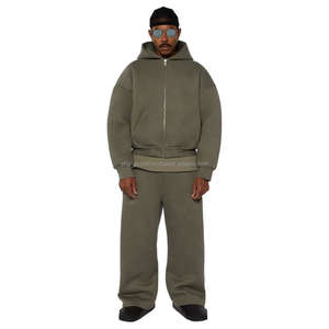 Custom Manufacturer <b>Y2K</b> Men French Terry 100% Cotton Oversized 3D Logo Full <b>Zip</b> <b>up</b> <b>Hoodie</b> and Jogger Set Tracksuit - Product Image 1