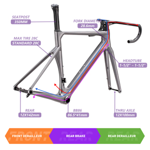 Manubrio UCI Interamente in Carbonio 380/400/420/440mm e Telaio Bici T47 per Adulti con Freno a Disco per Bicicletta da Corsa con Perno Passante - Product Image 4