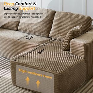 شحن مجاني متوفر في المخزون أريكة مقطعية على شكل حرف L بدون هيكل داخلي من قماش الكوردروي الفاخر بطول 104 بوصة لغرفة المعيشة، تعبئة في صندوق، أريكة مضغوطة - Product Image 4