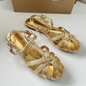 <span class=keywords><strong>Sandalias</strong></span> <span class=keywords><strong>Gladiador</strong></span> Retro para Mujer, Diseño Calado, Doradas, de PU Suave, Punta Abierta, <span class=keywords><strong>Planas</strong></span>, Cómodas, para Playa, Verano - Product Image 4