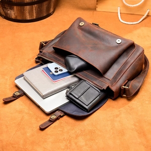 Personnalisé Vintage Crazy Horse en cuir véritable porte-documents hommes élégant collège bureau affaires épaule bandoulière ordinateur portable <span class=keywords><strong>Messenger</strong></span> - Product Image 4