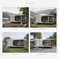 Cabine mobile moderne, remorque modulaire, capsule spatiale, maison préfabriquée, coque en alliage d'aluminium, verre trempé panoramique incurvé pour le camping