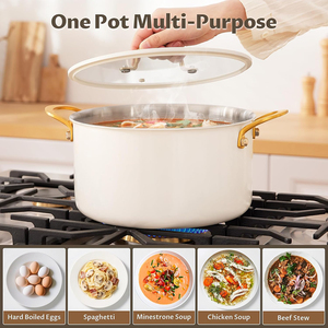 Olla Holandesa de Acero Inoxidable Triple de Alta Calidad de 9 Qt con Tapa de Vidrio, Apta para Lavavajillas, Resistente al Calor, con Asas Doradas para Gas e Inducción - Product Image 6