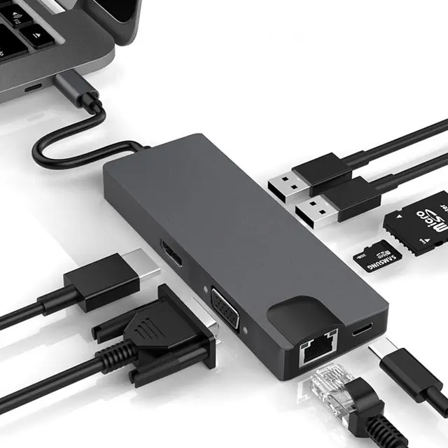 USB C HUB on 4K HDMI 8 in 1 Adapter USB SD/Micro SD Ethernet Type C Multi Port