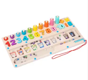 बच्चों के लिए नई शैली का रंग सॉर्टिंग भूलभुलैया खिलौना स्टैकिंग सर्कल लकड़ी का लॉगरिदमिक बोर्ड