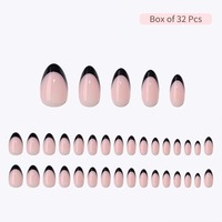 Desain Kuku Palsu Almond Klasik Mewah Kuku Buatan Grosir Soft Gel French Tip Press on Nails