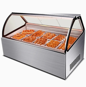 Refrigerador <span class=keywords><strong>de</strong></span> exhibición abierta con puerta <span class=keywords><strong>de</strong></span> cristal para alimentos fritos, pollo frito, comida rápida, carne congelada y alimentos cocinados, para supermercados y tiendas. - Product Image 1