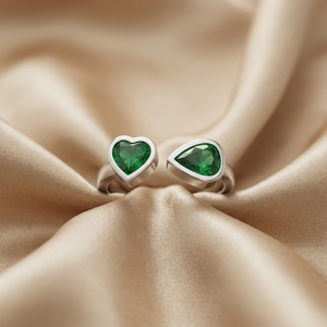 Bague en or 14 carats sertie d'émeraudes cultivées en laboratoire, taille cœur, bijoux fins pour femme, bijoux romantiques en pierres précieuses pour mariage et soirée - Product Image 1