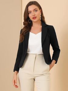 Dames Open Frontoffice Werk Zakelijke Casual Lichtgewicht Zomer Crop Pak <span class=keywords><strong>Blazer</strong></span> - Product Image 3