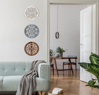 Décoration murale ronde rustique épaisse et durable en 3 pièces pour salon, chambre, maison, intérieur, extérieur, bureau