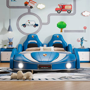 Le lit de garçon est un lit enfant de style moderne en forme de voiture avec barrière de sécurité et design de voiture de sport. C'est une voiture-lit moderne pour enfants. - Product Image 3