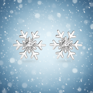 Orecchini a lobo con fiocco di neve in oro bianco e zirconi rotondi incastonati a griffe, gioielli alla moda e graziosi per donna, idea regalo - Product Image 2