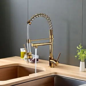 XOLOO New Model Commercial Two-Function Handle Hot Cold 360 Swivel Spout Brushed Nickel Brass Kitchen Faucet