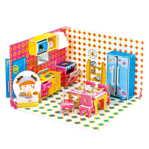 Chambre cuisine salle de bain enfants Puzzles papier bricolage Intelligence jouets heureux salon <span class=keywords><strong>Puzzle</strong></span> 3D pour enfants fête faveurs EXW - Product Image 3