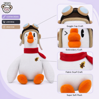 Peluche personnalisée pingouin aviateur, jouet en peluche pour enfants, poupée pingouin pilote avec lunettes et écharpe rouge