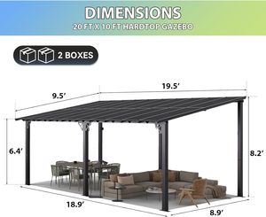 ศาลาขนาด 20'x10' สำหรับลานบ้าน, ศาลาพรีเมียมหลังคาลาดเอียง, กันสาดติดผนังขนาดใหญ่สำหรับงานหนัก, สำหรับสวนหลังบ้าน, ลานบ้าน - Product Image 2