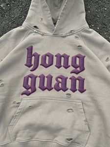 Sudadera con capucha para hombre, de gran tamaño, estilo vintage, lavada, con cremallera, corte holgado, desgastada, con logotipo bordado personalizado de fabricantes, de alta calidad - Product Image 3