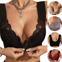 Soutien-gorge push-up grande taille pour femme, à fermeture frontale en dentelle, style fin, bonnet complet, sans armatures, en polyester, pour le commerce transfrontalier