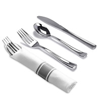 Ensemble de couverts jetables en plastique argenté et doré gaufré, couteau, fourchette, cuillère, serviette, pour fêtes, mariages, restaurants