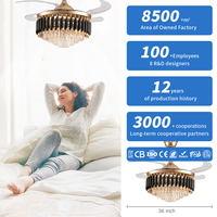 Ventilateur de plafond en cristal de haute qualité 36 pouces avec éclairage LED à entraînement DC stable, économe en énergie, télécommande intelligente pour la décoration de chambre, salon et salle à manger